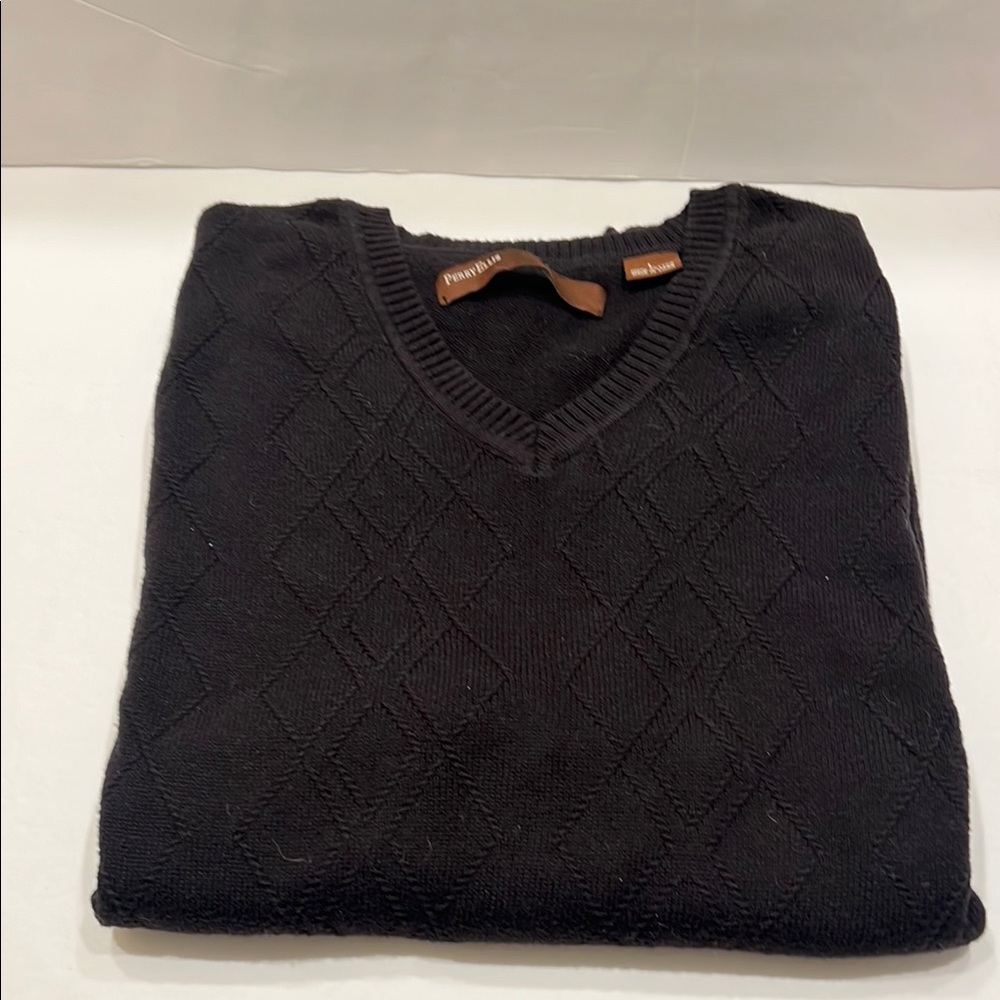 Perry Ellis Black V-Neck Sweater Classic Knit